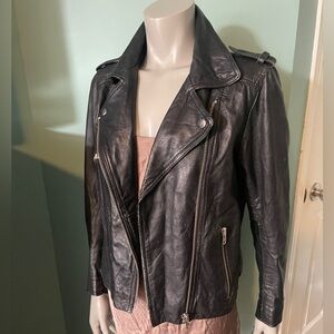 Lambs Leather Classic Black Moto Jacket - Women Large